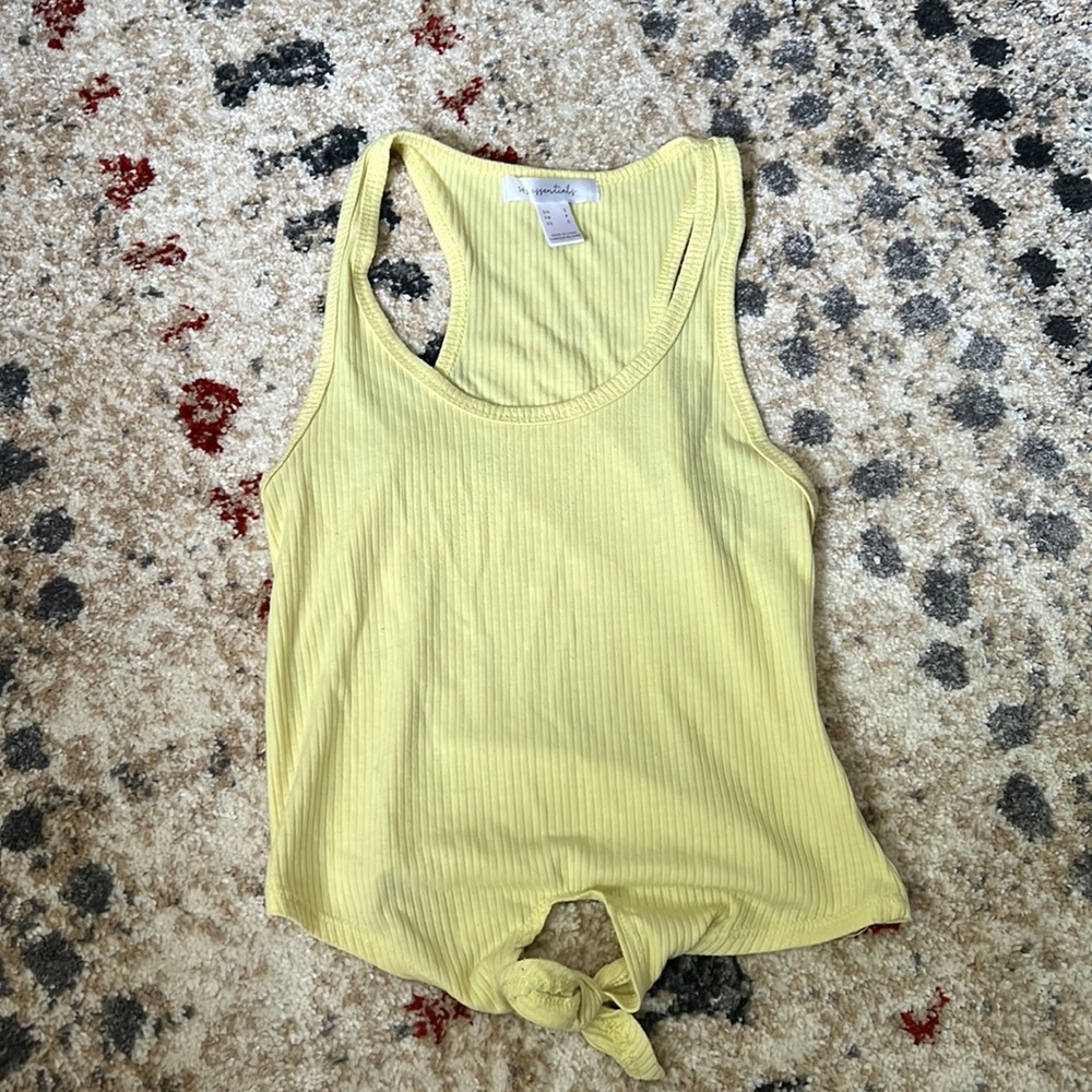 Cute summer yellow tank top with tie up in front